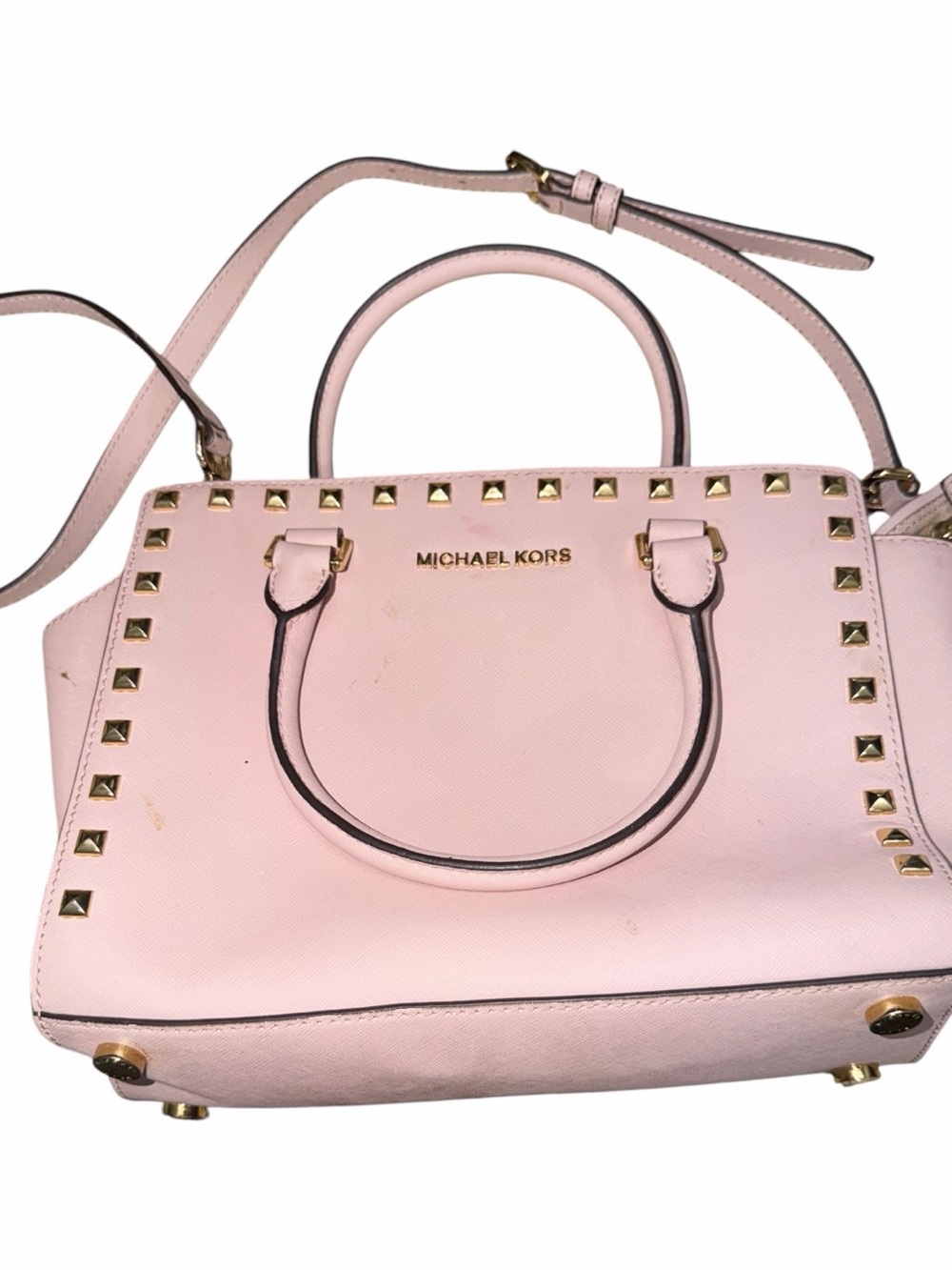 Michael Kors Light Pink Studded Saffiano Satchel